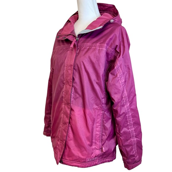 Vintage LL BEAN Pink Hooded Rain Jacket Sz‎ L Fleece Lined Travel Packable - Picture 7 of 15